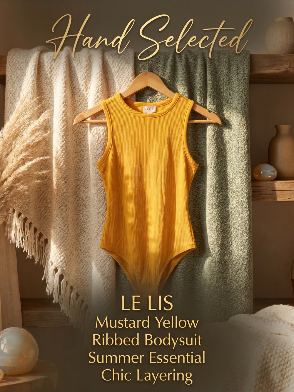 Le Lis NWT Mustard Yellow Ribbed Sleeveless Bodysuit Crew Neck Quiet Luxury XS